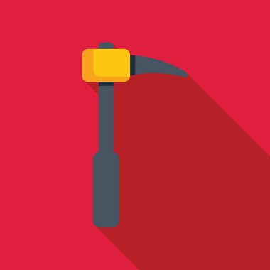 Ahşap saplı buz baltası kırmızı arka planda uzun bir gölge bırakıyor.