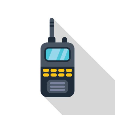 Yukarı doğru uzanan antenli taşınabilir radyo alıcısı, dijital ekran ve sayısal tuş takımı içeriyor