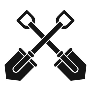 Bu basit ikon iki çapraz kürek içeriyor, ağır çalışmayı ve ağır işçiliği simgeliyor.