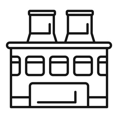 Bir endüstriyel tesisi temsil eden basit bir taslak ikonu, potansiyel bir fabrika ya da bitki, büyük boyutu ve belirgin bacalarıyla karakterize edilir.