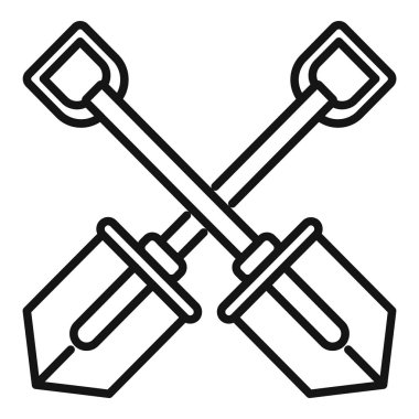 İki çapraz kürek X şeklini oluşturuyor. İnşaat, bahçıvanlık ve işçilik sembolü.