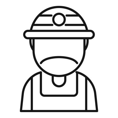 Hüzünlü bir kömür madencisinin miğfer taktığı ve tulum giydiği çizgi çizimi yorgun görünüyor.