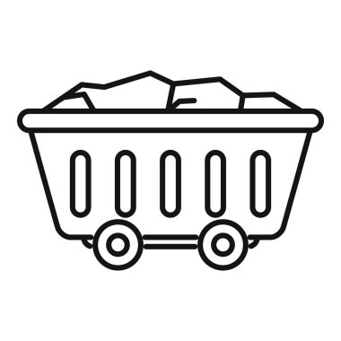 Taş taşıyan maden arabası beyaz arka planda izole edilmiş taslak biçiminde taş simgesi taşıyor