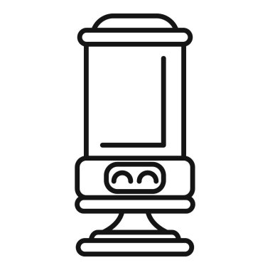 Dolu bir şişeyle su soğutucusunun çizgi çizimi, yerde duruyor ve ferahlatıcı su vermeye hazır.