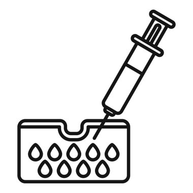 Bir şırınganın basit vektör ikonu bir maddeyi cilt katmanına enjekte ederek kozmetik prosedürleri veya tıbbi enjeksiyonları temsil eder.