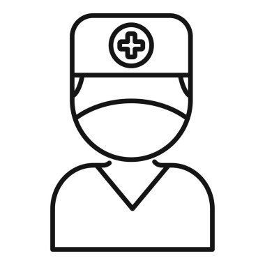 Cerrahi maske ve şapka takan basit bir doktor çizgisi simgesi. Sağlık ve tıbbi tasarım için mükemmel.