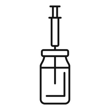 İlaç şişesinden ilaç alan tıbbi bir şırınganın basit vektörü, tıbbi veya ilaç projeleri için birebirdir.