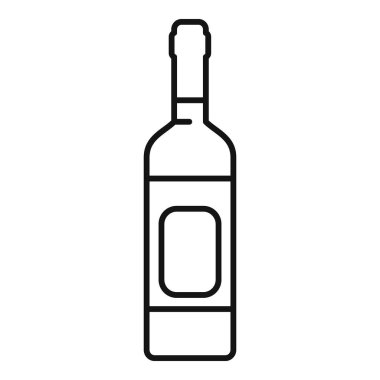 Boş etiketli bir şarap şişesinin basit siyah beyaz çizgisi çizimi. Minimalist tasarımlar için ideal.