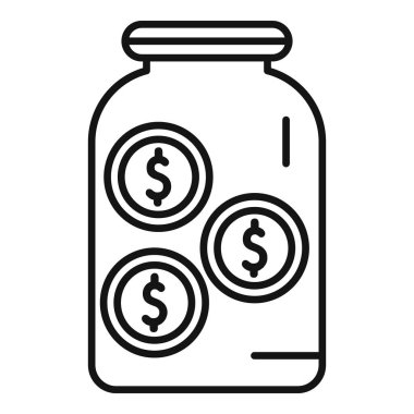 Dolarla dolu cam kavanoz para tasarrufu konsept simgesi, taslak tarzı, web, bilgi grafikleri ve uygulamalar için uygun