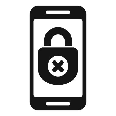 Engellenmiş güvenlik kilidi simgesine sahip akıllı telefonu gösteren basit bir vektör, güvenlik sorununu temsil ediyor
