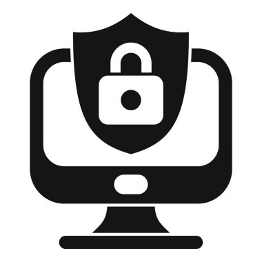 Kilit simgesine sahip kalkan, çevrimiçi güvenlik ve veri korumasını temsil eden bir bilgisayar monitörü önünde görüntülenir