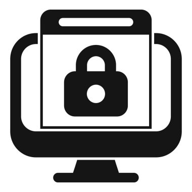 Çevrimiçi güvenlik ve veri korumasını temsil eden asma kilidi gösteren basit bir bilgisayar simgesi