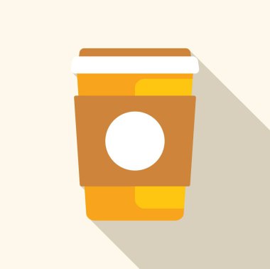 Bir paket kahve fincanının minimalist vektör çizimi, sarı bir fincan, kahverengi bir tutucu ve ortada beyaz bir daire içeriyor.