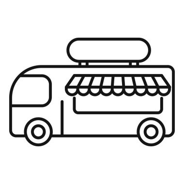 Müşteri bekleyen bir yemek kamyonunun basit çizgi vektör simgesi