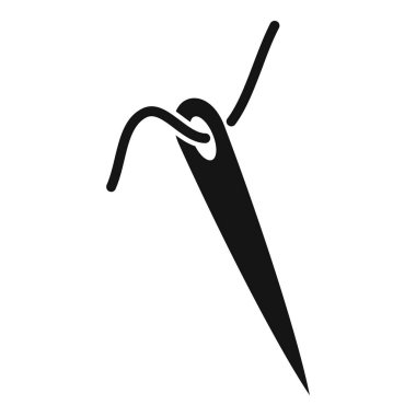 Siyah bir iğne silueti beyaz arka planda izole edilmiş bir ipliği çekiyor.