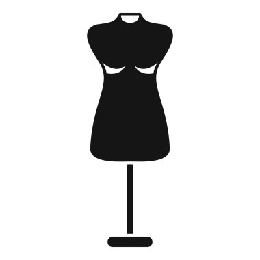 Bir kadın mankenin kürsüye dikilen kıyafetlerini dikmek için basit bir simgesi