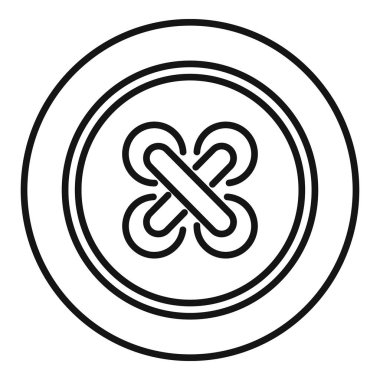 Yuvarlak elbiseli bir düğmenin basit çizgi resim simgesi kumaşın içinden çapraz dikiş gösteriliyor