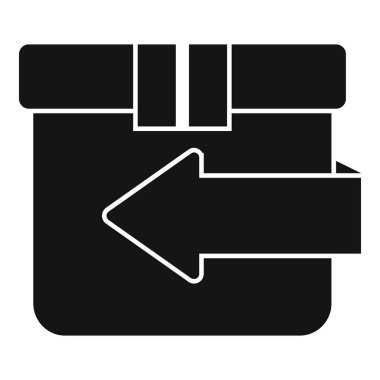 Geri gönderilen büyük bir okla dönen bir paketin siyah simgesi