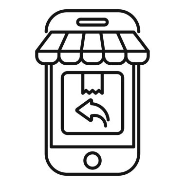 Teslimat paketinin geri dönüş sürecini gösteren bir akıllı telefonun resimli taslak simgesi