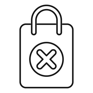 Çapraz işaretli bir alışveriş torbasını gösteren basit bir vektör, bir ürünü alışveriş arabasından çıkarma veya satın alma iptali kavramını temsil ediyor.