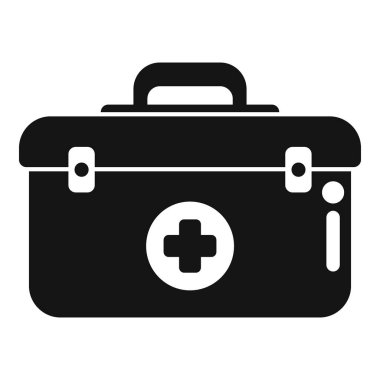Bu siyah ilk yardım çantası ikonu tıbbi ekipmanları ve acil durum hazırlığını temsil ediyor.