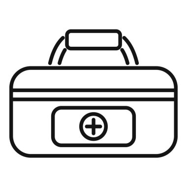 İlk yardım çantasını temsil eden basit bir çizgi simgesi, küçük yaralanmaları tedavi etmek ve acil tıbbi yardım sağlamak için gerekli.