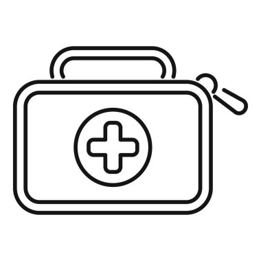 Minimalist illüstrasyon, acil durum hazırlığını ve tıbbi bakımı sembolize eden bir ilk yardım kiti içerir.