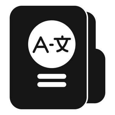 Dil çevirisi için elektronik sözlüğü temsil eden siyah glyph simgesi