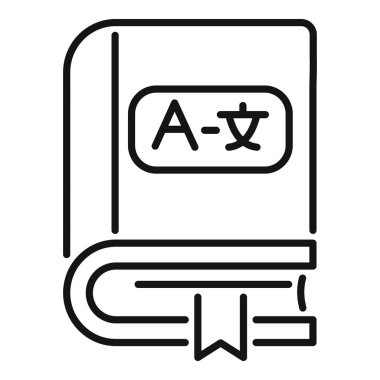 Yeni bir dil öğrenmek için İngilizce ve Çince karakterler içeren bir dil ders kitabının satır sanatı simgesi