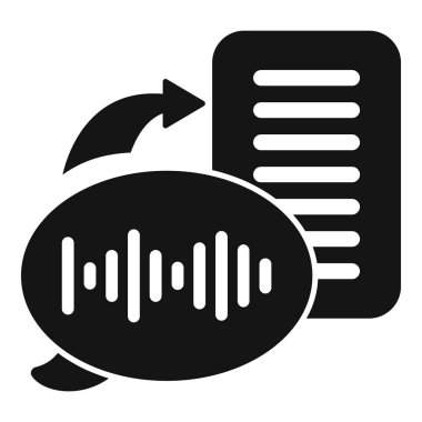 Ses rehberi için siyah glyph simgesi, ses transkripsiyon servisi, ses dönüştürücüden metin dönüştürücüsüne ses iletilerinin tercümesi