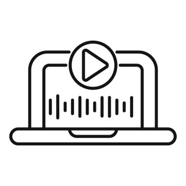 Oynat düğmesi simgesi olan bir video oynatan bir dizüstü bilgisayarın basit vektörü