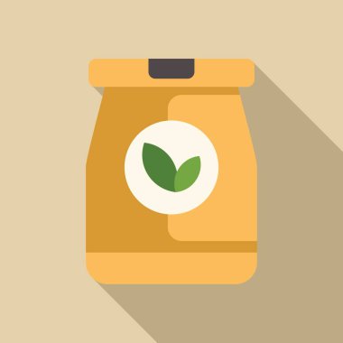 Yeşil yaprak logosu içeren bir kese kağıdının basit vektör çizimi, paketlemedeki çevresel bilinci vurguluyor