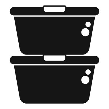 İki plastik yiyecek konteynırını kapakları kapalı ve istiflenmiş olarak tasvir eden basit bir simge.