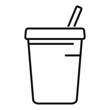 Minimalist siyah ve beyaz vektör grafiği, tek kullanımlık kahve fincanını pipetle göstermek için ideal.