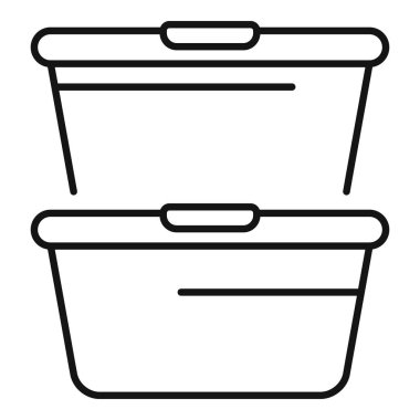 Kapaklı iki boş dikdörtgen plastik kabın basit vektör simgesi, yiyecek depolamak ve mutfağınızı düzenlemek için kullanışlı