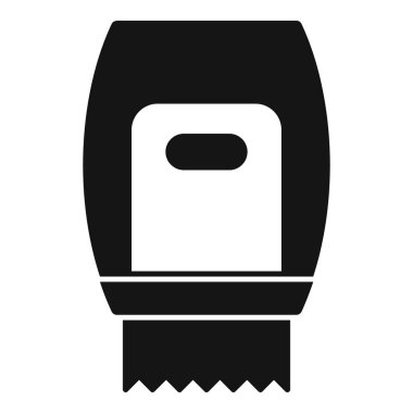 Simple icon style vector illustration of a wall mounted paper towel dispenser with a single paper towel being pulled out clipart