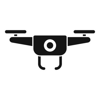 Kamera simgesine sahip modern insansız hava aracı beyaz arkaplanda izole edilmiş basit bir şekilde uçuyor