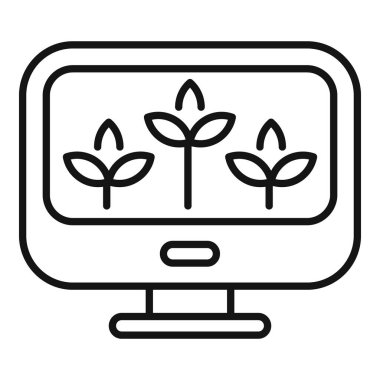 Büyüyen bitkileri gösteren, çevrimiçi çiftçiliği veya botanik eğitimini temsil eden basit bir bilgisayar ekranı simgesi