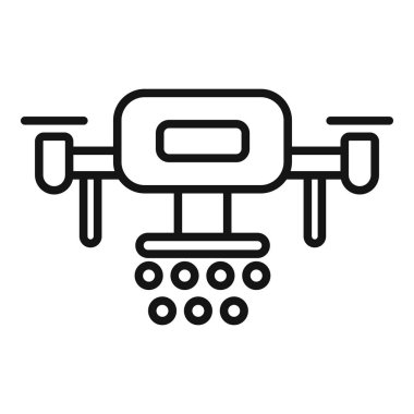 Akıllı çiftlik tohum ekici dronu ikon üzerine tohumlar saçıyor. Beyaz arkaplanda izole edilmiş web tasarımı için alan vektör ikonu üzerine tohum yayan akıllı tarım ekicisi taslağı