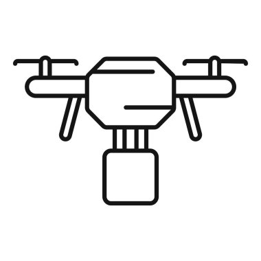 Bir insansız hava aracının basit vektörü bir paket taşıyor. Teslimat ve teknolojiyle ilgili projeler için mükemmel.