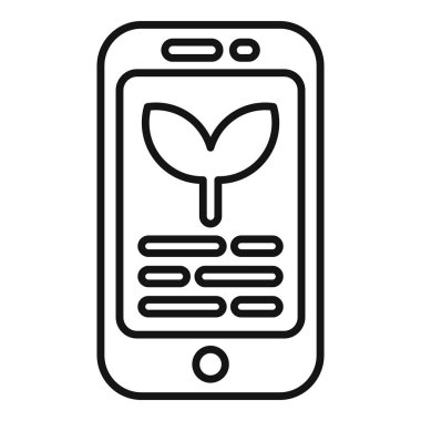 Bir akıllı telefonun filizlenme simgesini gösteren satır sanatı simgesi, yeşil teknolojiyle ilgili bir uygulamayı simgeliyor