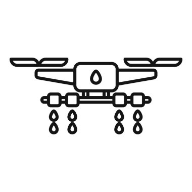 Modern tarım uygulamalarını temsil eden su damlaları püskürten bir tarım insansız hava aracının basit vektör simgesi