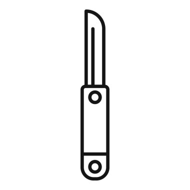 Ahşap saplı bir çelik soyucunun basit çizgi simgesi. Minimalist yemek tasarımları için ideal.