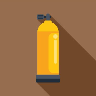 Kahverengi arka planda uzun bir gölgesi olan oksijen tüpünün basit düz tasarımı