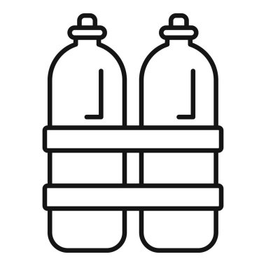 Su altında nefes tutmak için bir çift oksijen tankının çizgi çizimi