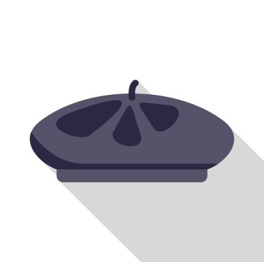 Klasik Fransız beresi. Paris tarzının ve sanatsal yeteneğin ebedi sembolü. Beyaz arka planda uzun gölge efektiyle izole edilmiş.