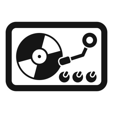 Bu koyu siyah beyaz simge müzik, ses ekipmanları ve eğlence ile ilgili projeler için ideal bir vinil kayıt cihazını temsil ediyor.