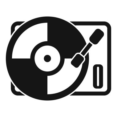 Beyaz arkaplanda izole edilmiş basit bir şekilde müzik simgesi çalan vinil kayıt çalar