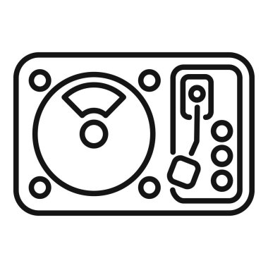 Plak çalan bir pikabın minimalist çizgi sanat simgesi nostalji ve müziğin neşesini çağrıştırıyor.