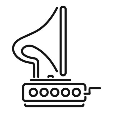 Müzik ve ses yayıncılığını temsil eden büyük bir boynuzlu gramofonun basit vektör simgesi